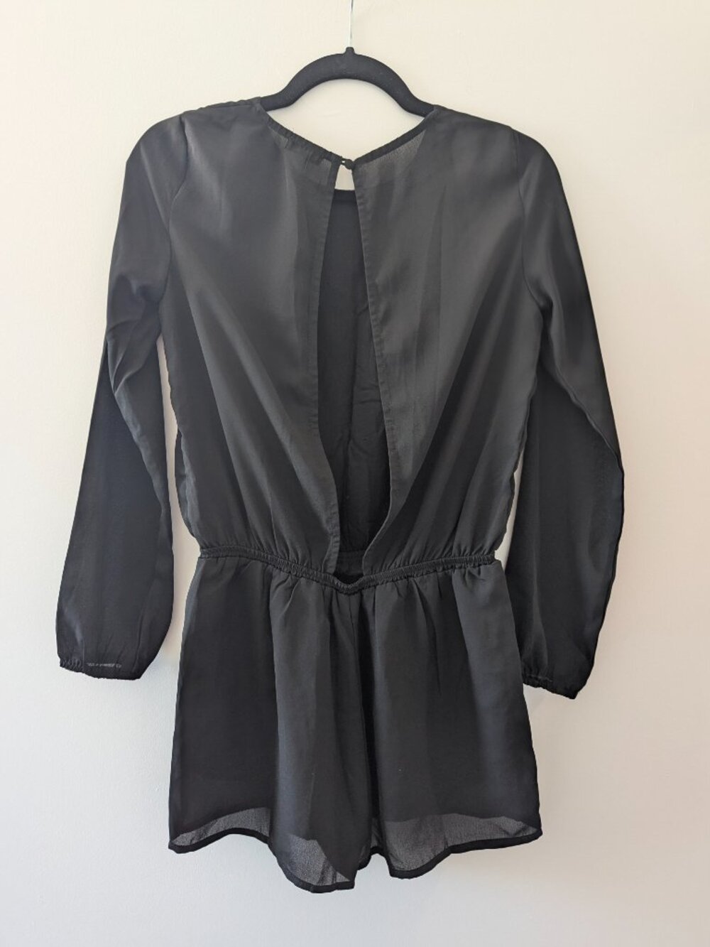 Lucca Couture Black Long Sleeve Sheer Romper with Pockets, Size XS - Picture 2 of 6
